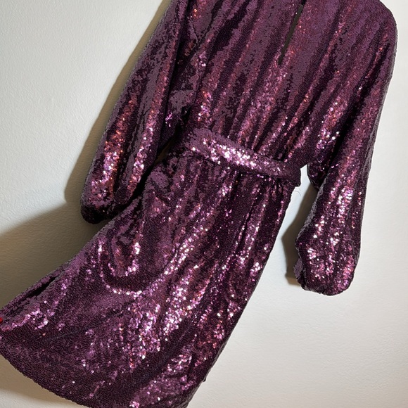 Anthropologie Lisabette Sequined Mini Dress Purple L - Picture 13 of 13